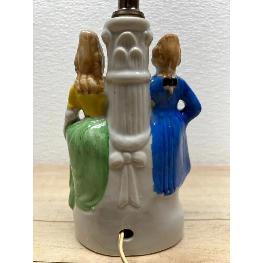 Vtg Porcelain Victorian Couple Night Stand Lamps Set Of 2 Original Shades Japan
